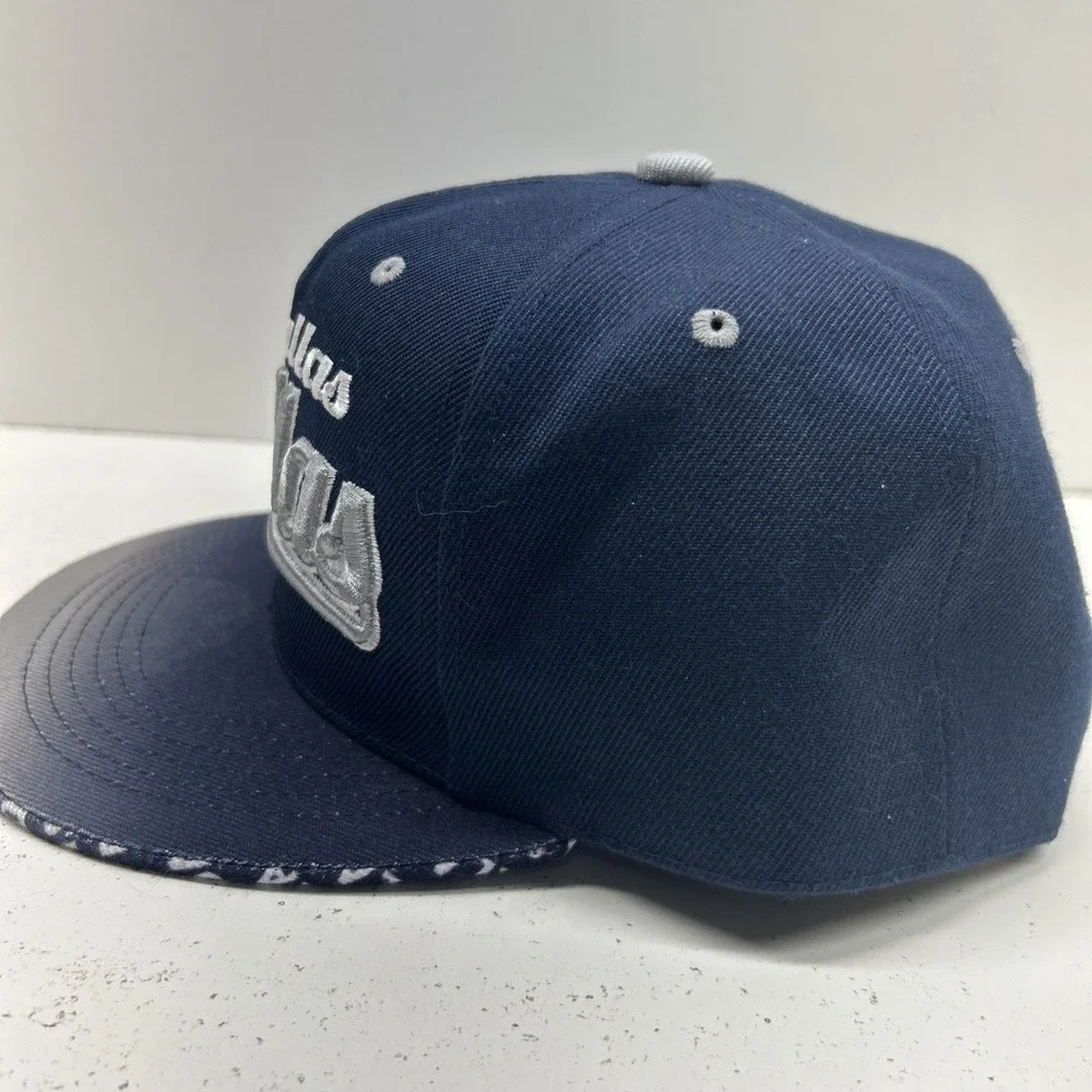 Leader of the Game Dallas Script Snapback Hat Navy Blue Adjustable Embroidered